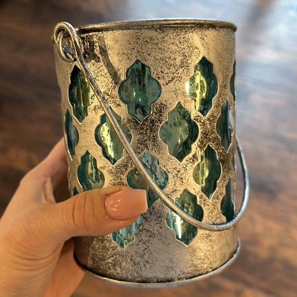 Candle holder. Turquoise mirror with stainless metal - Picture 3 of 3